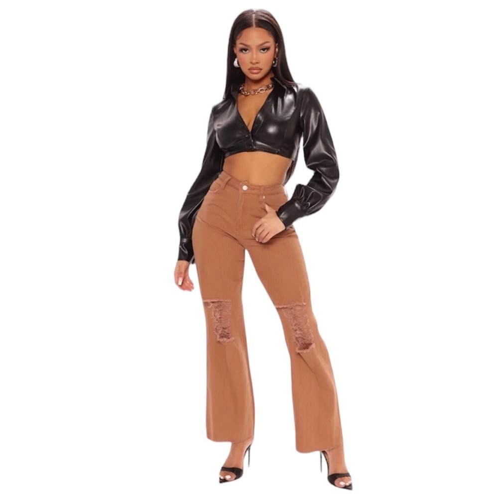 3/$15 Fashion Nova Set Me Free Ripped Straight Leg Jeans - Brown Size 1